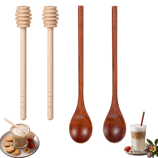 2 Pcs Long Wooden Honey Spoon,2 Pcs Honey Dipper Sticks