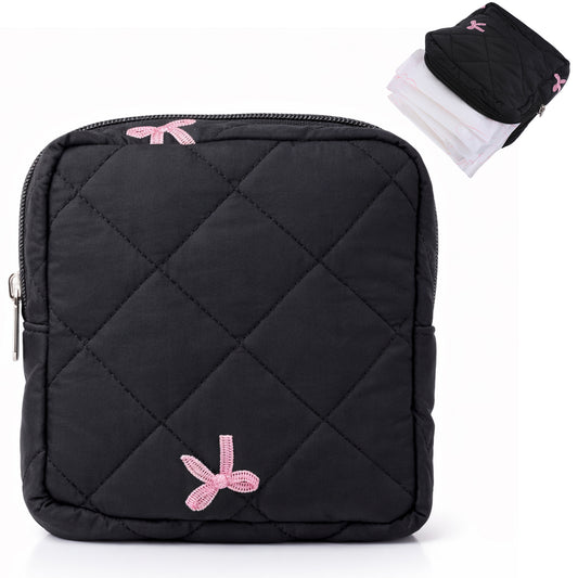 JJUNW Portable Period Bags, Cute Bow Tie Period Pouch for Pads Sanitary Napkins Small Tampons, Sanitary Napkin Storage Bag for Teen Girls Travel, Daily Use