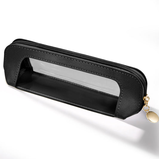 cobee 1 Pc Small Clear Makeup Bag, Makeup Brush Pouch Portable Slim Makeup Bag, Waterproof Lipstick Cosmetic Makeup Organizer Travel Toiletry Bag with Zipper for Women Home Travel(Black)
