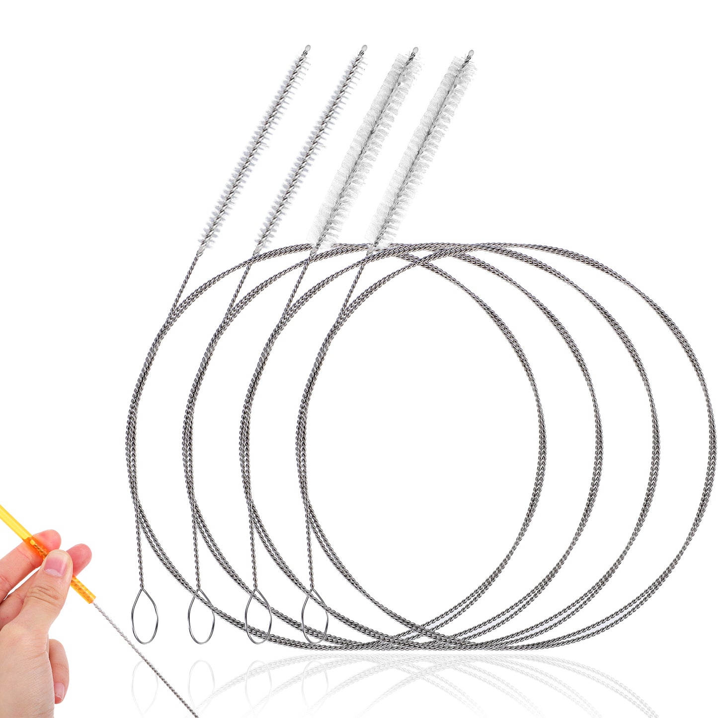 TIESOME 4 Pack Flexible Tube Cleaning Brushes, 39.37 and 47.24 Inch Stainless Steel and Nylon Bristles for Home Kitchen Car Sunroof Drain Fish Tank Fridge Pipe