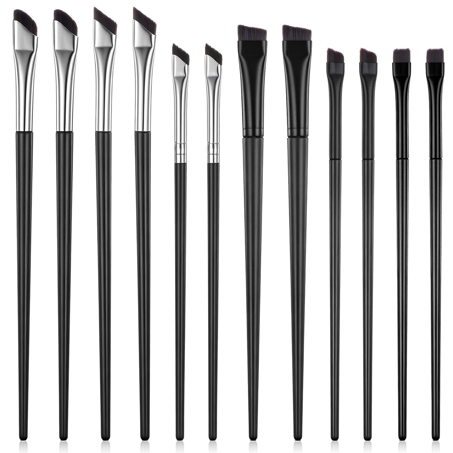 JJUNW 12Pcs Eyeliner Brush, Angled Eyeliner Brushes, Thin Makeup Brushes Brow Flat Tint Brush, Concealer Brushs Precision Application Blending for Women Beauty Cosmetic Tool