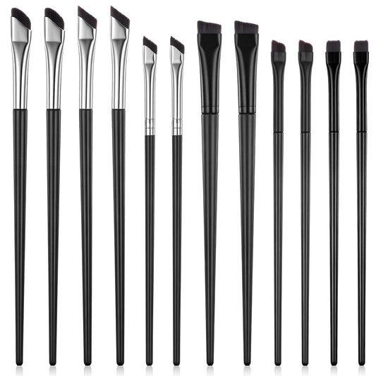 JJUNW 12Pcs Eyeliner Brush, Angled Eyeliner Brushes, Thin Makeup Brushes Brow Flat Tint Brush, Concealer Brushs Precision Application Blending for Women Beauty Cosmetic Tool