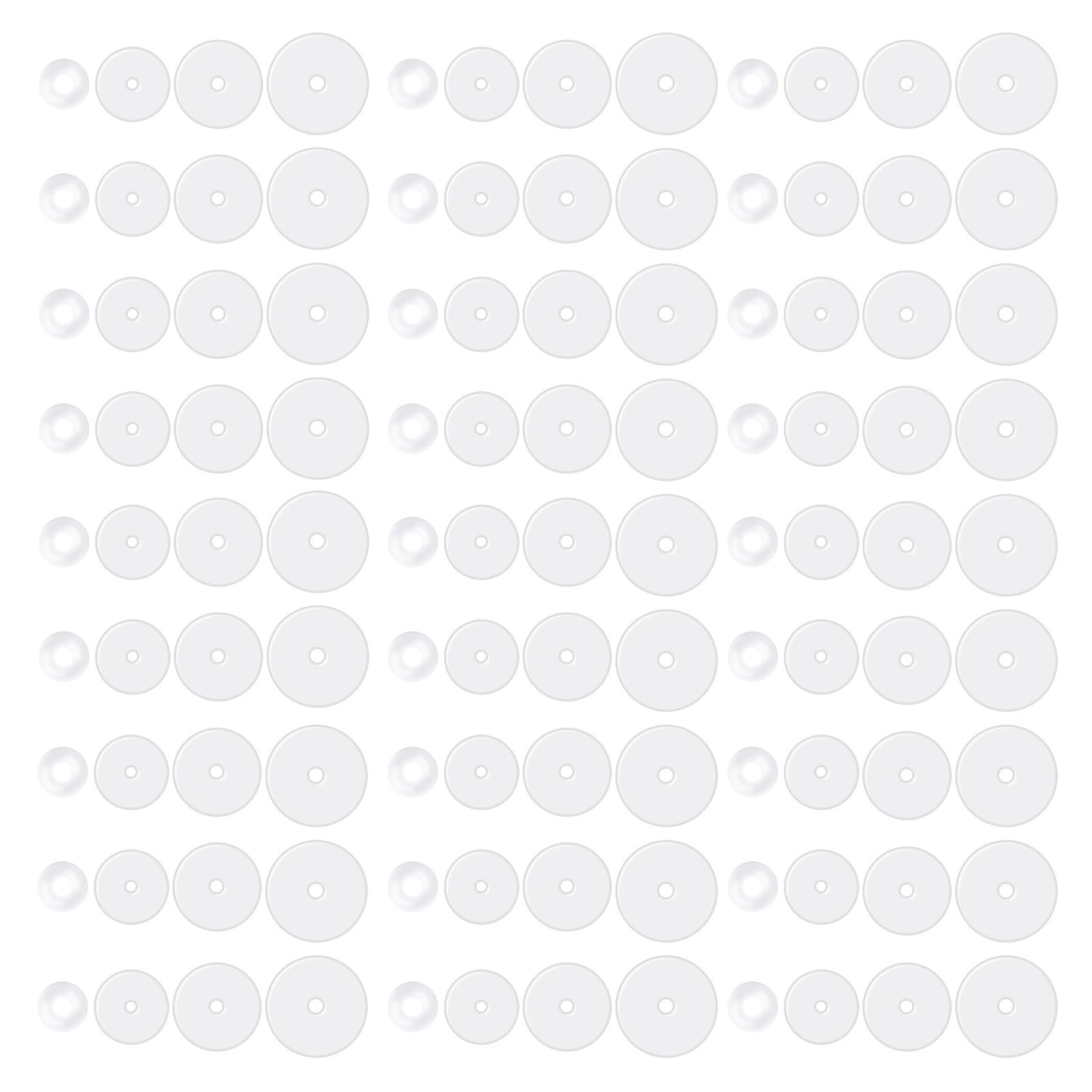 TIESOME 100 Pcs Clear Piercing Disc for Piercing Bump, 9/7/5/3 mm Clear Silicone Earrings Backs Plastic Disc Pads Stabilizer Earlobe Support Patches Earring Backs Earring Supports for Heavy Earrings
