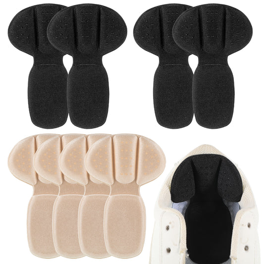 Giantree 4-Pair Heel Pads, Mesh Sticky Heels Pad, Reusable Sponge Pads, Anti-Blister Insoles Heel Protection for Men and Women for Boots Oversized Shoes Improved Shoe Fit (Black + Beige)