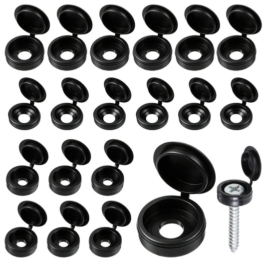 HJZHII 150 PCS Black Plastic Screw Cover Caps, Hinged Screw Cover Caps Snap-On Hinge Design Plastic Shutter Fold Screws Snap Covers Washer Flip Tops Screws Protection (3 sizes)