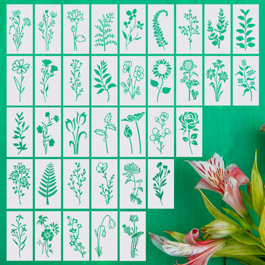 JJUNW 36 Pcs Flower Painting Stencils Reusable Flower Stencils Painting Crafts Templates for Wall Home Decor Card Rock Canvas Drawing Holiday Ornament