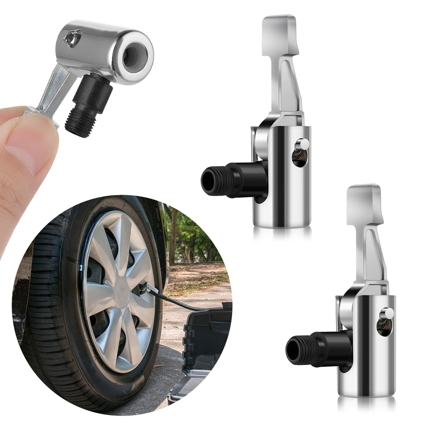 Amabro 2Pcs Tire Air Chuck, Inflator Hose Adapter Tire Chuck Locking Tire Nozzle No Air Leakage Tire Inflating Hose End for Portable Tire Pump Air Compressor (Not deflated)