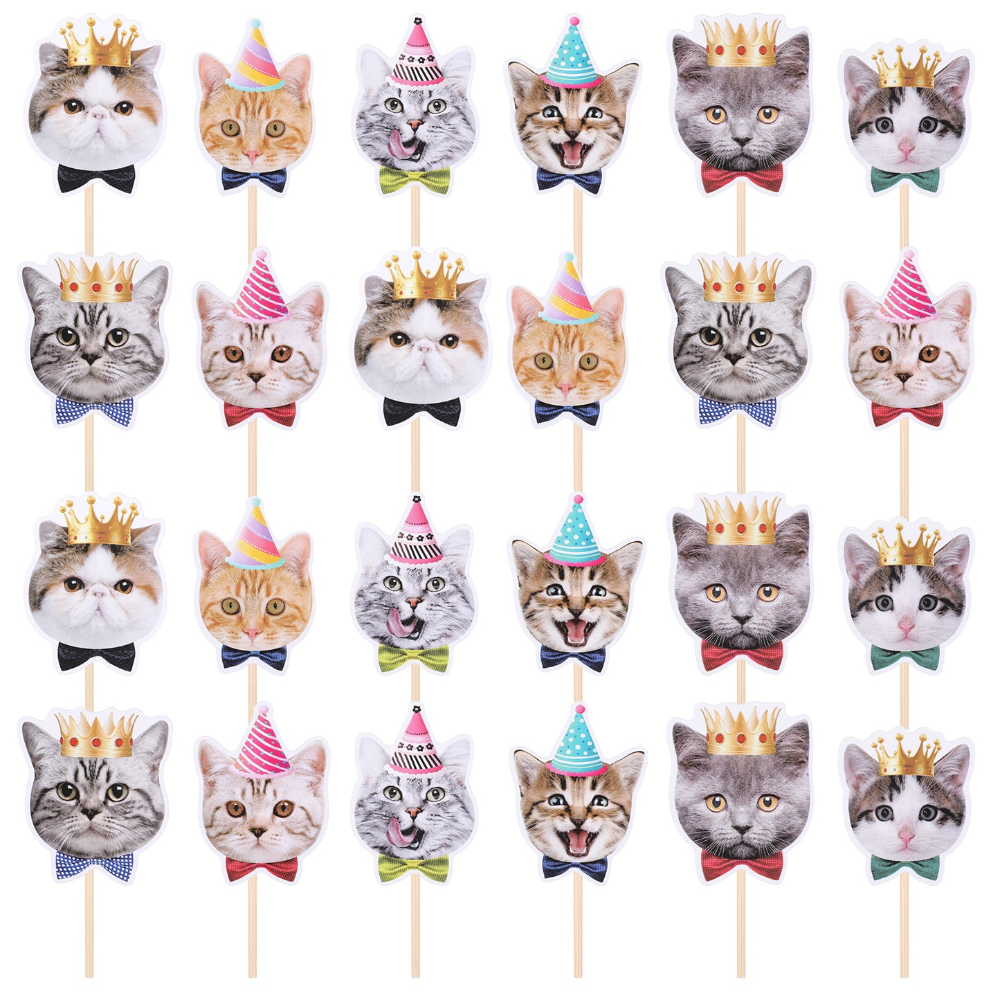 JJUNW 24Pcs Cat Cupcake Toppers, Perfect Single Cat Face Cupcake Toppers for Cat Pet Themed Birthday Baby Shower Party Decorations Decorations