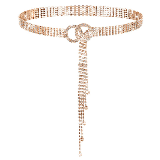 Andibro Women Rhinestone Belt(Gold)