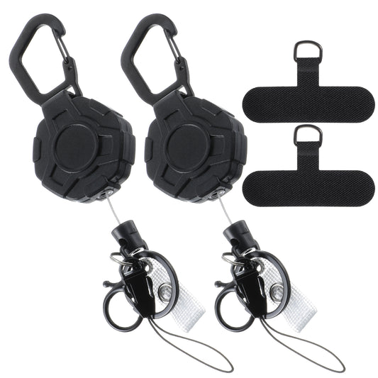JIEYAO 2Pcs Retractable Keychain, Heavy Duty Lanyard with Phone Tether Tabs Carabiner Badge Holder with 31.8" Steel Cord Lanyard ID Card Holder Retractable Reel Extendable Key Chain for ID Badges