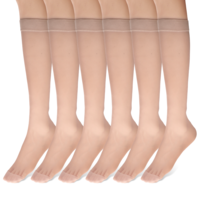 Giantree 6 Pairs Black Stocking Socks, Nylon Socks for Women, Tight Sheer Socks Ultra Thin Cool See Through Calf High Silk Socks, High Elasticity Leggs Knee Highs Sheer Ankle Socks Women(Skin)