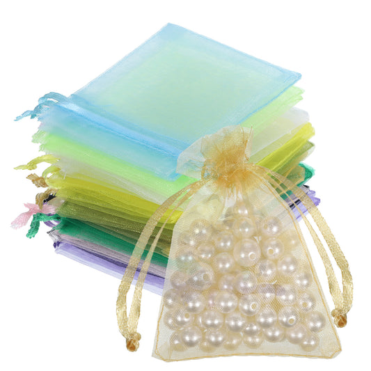 JJUNW 100pcs Mini Organza Bag Thin, Small Mesh Gift Bags, Wedding Favor Mesh Bags with Drawstring Jewelry Gift Bag for Candy Wedding Party Favor Bridal Shower Mothers Day & Baby Shower(Color)