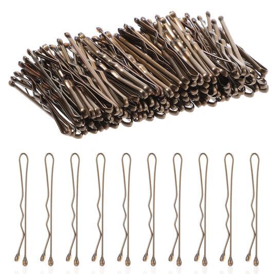 AOZUO 200Pcs Bobby Pins Brown Hair, 1.37in Small Hair Bobby Pins Wavy Bobby Pins Hair Clips Secure Hold Bobby Pins for Buns Styling Women Girls with Storage Box
