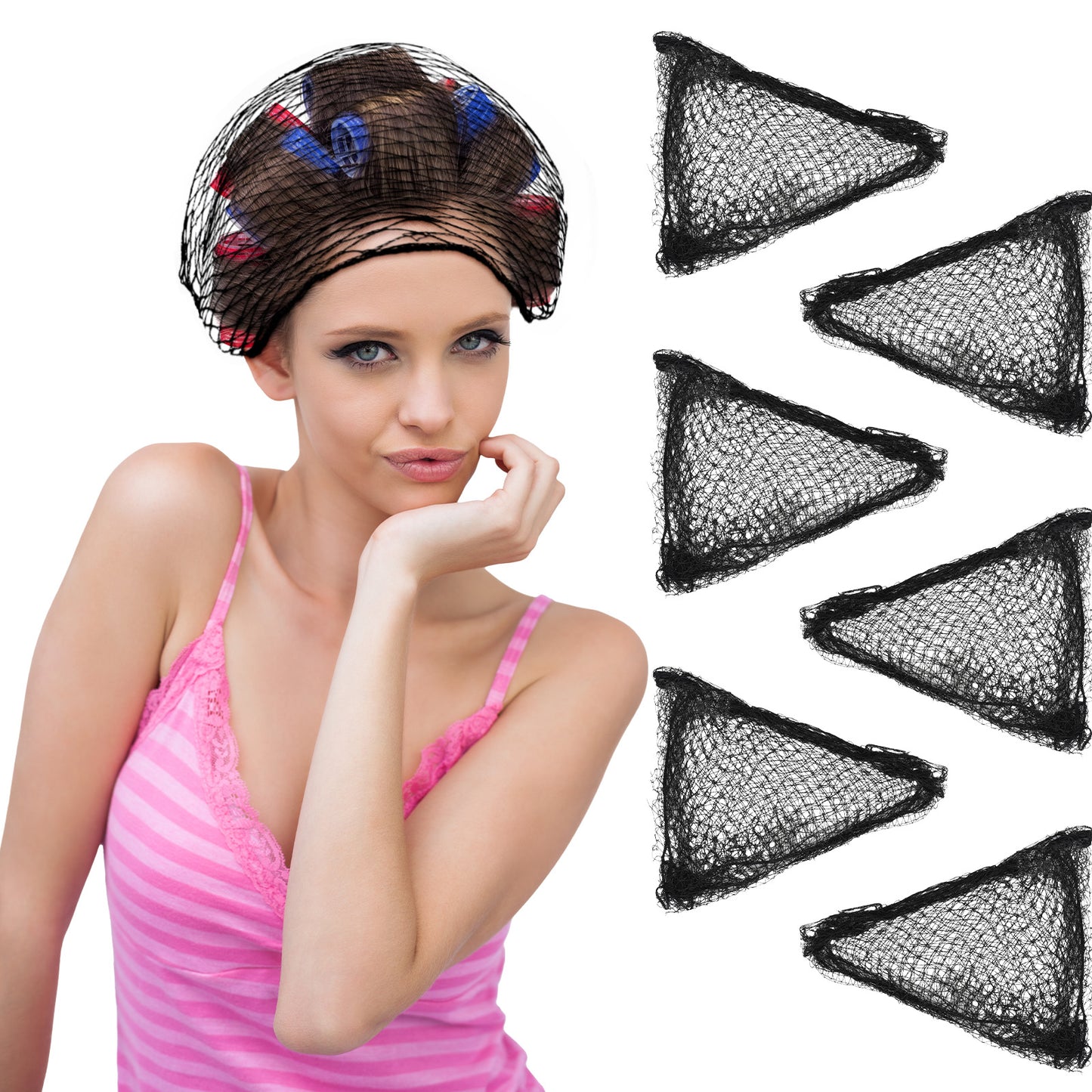 TIESOME 6 PCS Triangle Mesh Hair Net, Styling & Sleep Hair Net Elastic Edge Hairnet for Women Salon Curlers Hairstyle Protection Black 70.9 x 37 x 37 In