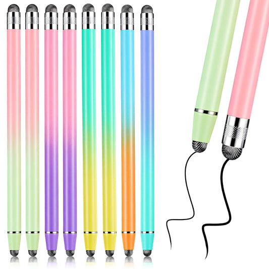 HJZHII 8-Pack 2-in-1 Stylus Pens for Touch Screens, Universal Capacitive Touch Screen Pens with Fiber Tip, High Precision and Sensitivity Compatible with All Tablet Screens, Gradient Colors