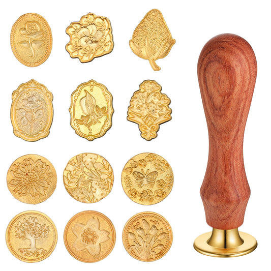 JJUNW 12 Pcs Wax Seal Stamp Set, 12pcs Sealing Wax Stamp Heads with Wooden Handle, Seal Mold for Wedding Invitations, Envelopes, Gift Wrapping, Letters and Crafts