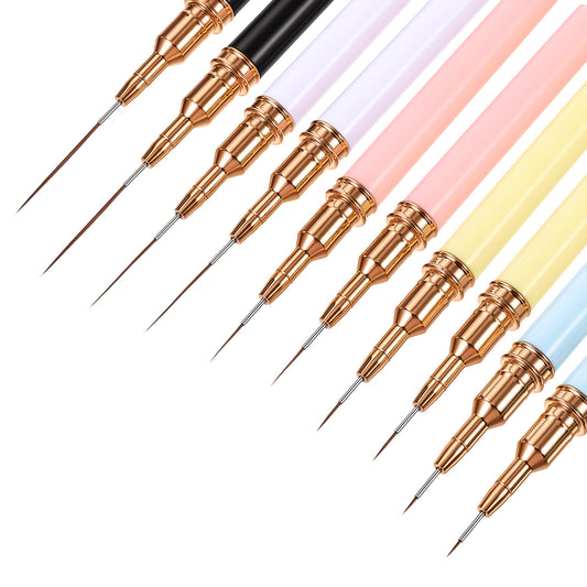 JJUNW 10 Pcs Nail Art Liner Brushes, Thin Liner Nail Brush Set Striping Brushes, Professional Gel Polish Painting Art Design Pen For Long Lines, Thin Details, Detailed Outlines(colorful)