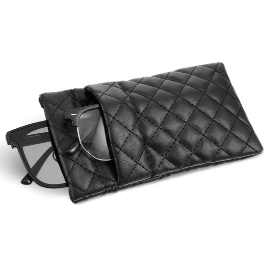 AOZUO Double Eyeglasses Case, Soft Leather Glasses Case Squeeze Top Portable Sunglasses Case Pouch for Women Men(Black)