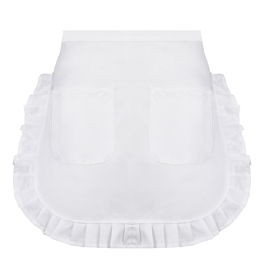 LXUEJIE Short Women's Waist Apron with 2 Pockets, Adjustable Half Waitress Apron Ruffle Waist Aprons Vintage Maid Aprons for Restaurant Waitress Servant Coffee Shop Bistro Costume