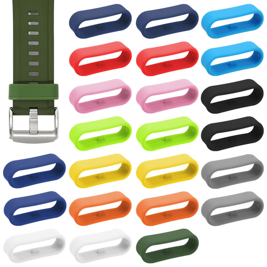 LXUEJIE Multi-Color Smart Watch Security Bands, 24pcs Silicone Strap Rings, Rubber Watch Strap Connector Holder Keeper, Multi-Color Anti-slip Silicone Security Holder Loops for Smartwatch Accessories