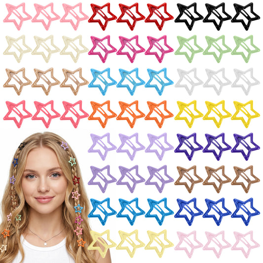 JJUNW 60 PCS Multicolor Star Hair Clips, 20 colors Sparkling Star Cute Clips Snap, Metal Barrettes Stars Clip for Women Non-Slip Fine Hair Accessories DIY