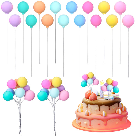 Cobee 24 Pcs Balloon Cake Topper, Multicolor Foam Ball Cake Decorations Mini Balloon Cupcake Picks Cakes Ornament for Birthday Wedding Party(Color combination 1)