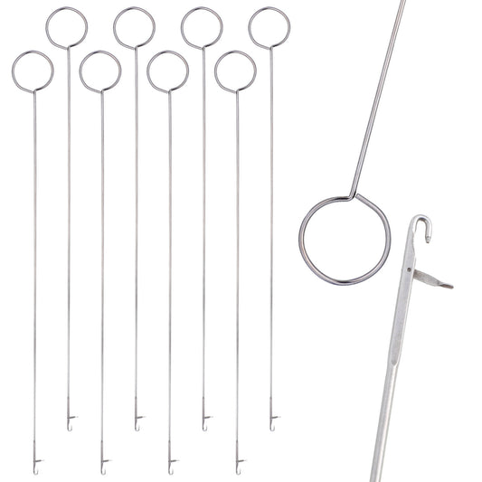 JJUNW 8 Pcs Loop Turner Hook with Latch, Stainless Steel Loop Turner Sewing Tool, 10.4 Inch Tongue Crochet Tool for DIY Sewing Accessories Beads Belts Strips Fabric