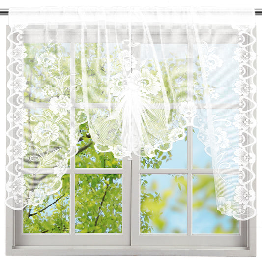 LXUEJIE White Lace Valances for Windows, 59 x 39 Inch 1 Panel Semi-Sheer Floral Lace Curtain Swag Rod Pocket Boho Farmhouse Short Curtains Swag for Closet Kitchen Bedroom Living Room Cafe