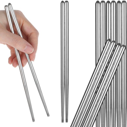 JIEYAO 5 Pairs Premium Stainless Steel Chopsticks, 18cm Non-Slip Reusable Metal Chopsticks Silver Lightweight Chopsticks Dishwasher Safe Use for Home Kitchen Hotel Restaurant