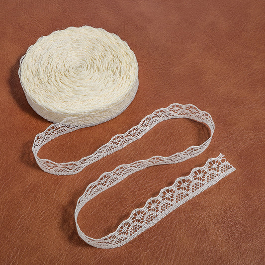 JJUNW 2Roll Sewing Lace Ribbon 30 Yards, Narrow Elastic Lace Trim, 0.6in Wide Flower Fabric Trim for Crafting Gift Wrapping Dress Embellishment Wedding Decor Bow Making & Sewing Crafts(White 1pc)