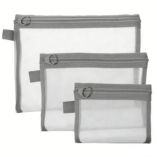 Molain 6 Pcs Mesh Zipper Pouch Set, Makeup Cosmetic Bags Travel Toiletry Organizer for Small Items Portable Storage Pouch, Grey