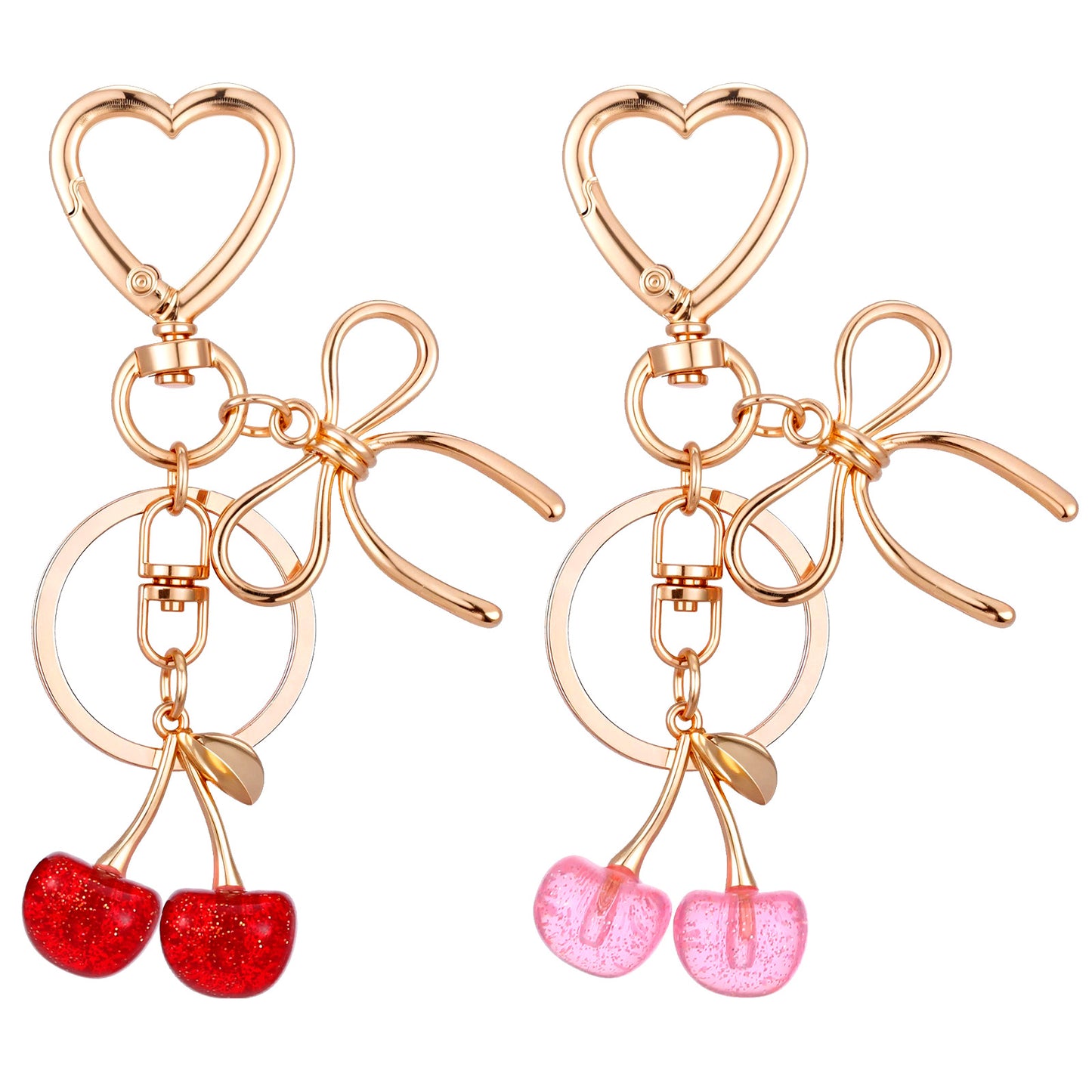 DOPENSPI 2PCS Cherry Keychain, Cute Glitter Cherry Bag Charms Bow Cherrys Bag Charms Keychain Cherrys Accessory for Keys Purse Handbags Backpack Gifts