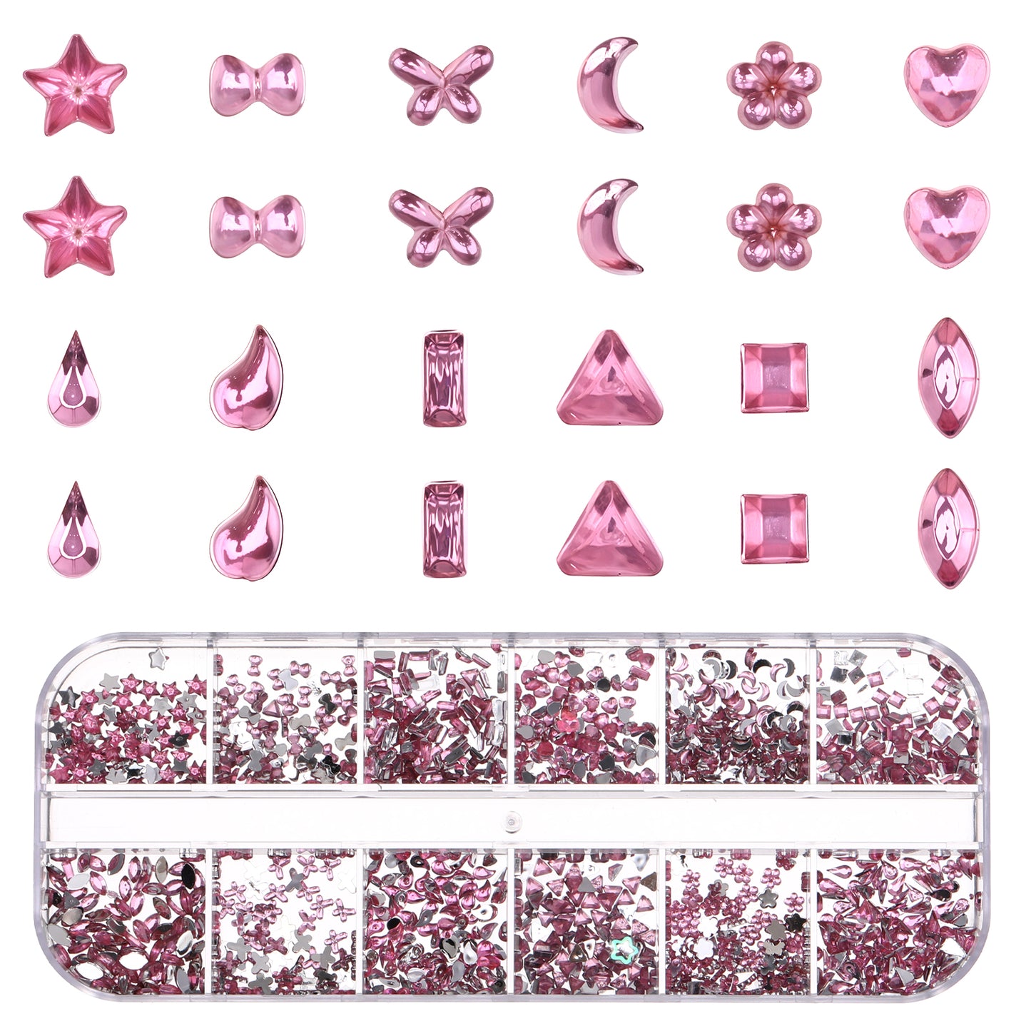 cobee 2 Boxes Pink Nail Rhinestones, Multi Shapes Small Nail Charms, 3D Crystal Light Pink Rhinestones Nail Stones for Women Girls Manicure Charms Decorations, DIY Jewelry Making Craft Supplies