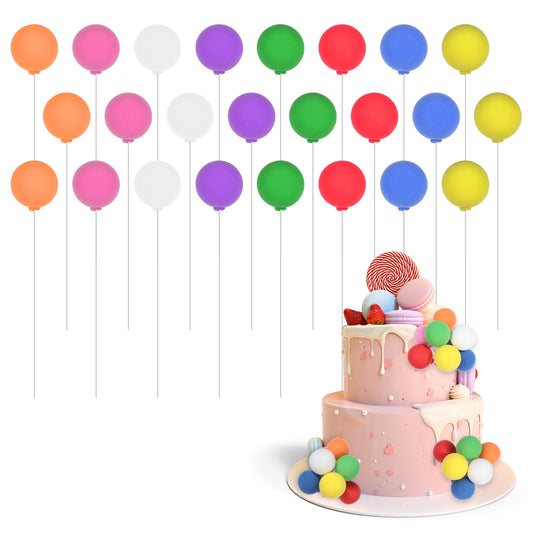 TIESOME 24Pcs Balloon Cake Decoration Balls, Beautiful Cake Insert Topper for DIY Cupcake Toppers Ball Cake Toppers for Birthday Party Wedding Cake Mini Balloons on a Stick Decoration(Multicolor)