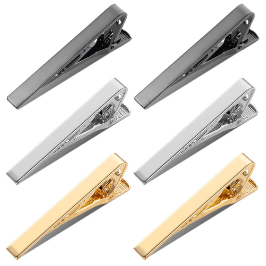 JJUNW 6Pcs TieClips for Men, Skinny Ties Bar, square-edge tieclip Classic Tie Clip for Wedding Anniversary Business and Best Gift for Dad Husband Brother