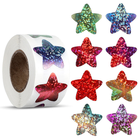 AOZUO 500 PCS Glitter Star Stickers for Kids Reward, 1 Inch Sparkly Star Stickers Roll Self-Adhesive Colored Shiny Stickers Behavior Chart Labels for DIY Craft School Teacher Student (Red)