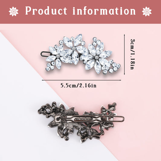 JIYIN 2 Pcs Crystal Flower Bridal Hair Clips for Wedding, Silver Elegant Hair Accessories for Women Wedding Party Brides Rhinestone Flower Hair Clips