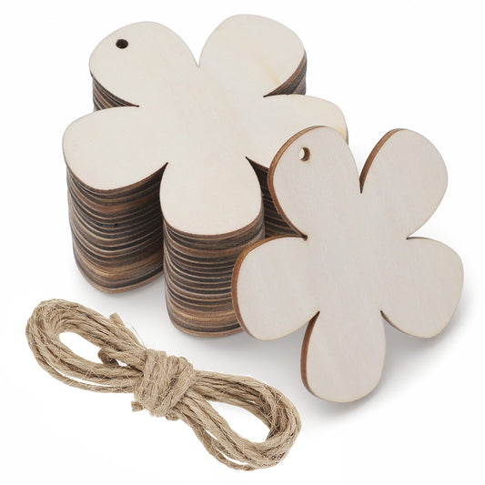 JJUNW 20Pcs Wood Flowers for Crafts, Wood Flower Cutouts, Spring Unfinished Woods Crafts Ornaments Wooden Craft to Paint, Wooden Shapes for Craft Spring Party Home Decorations DIY