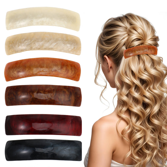 Molain 6 Pieces Barrettes for Women Hair Clips Hair Accessories Large French Hair Pin Retro Hair Clasp Wide Curved Celluloid Ponytail Holder Clamp Automatic Clasp Hairgrips, 6 Colors