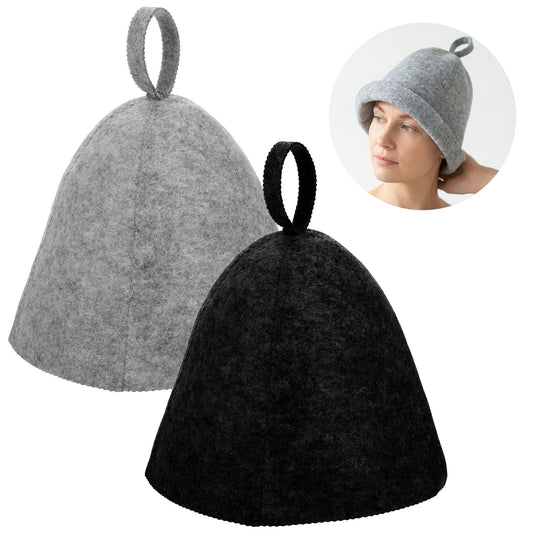 JJUNW 2 PCS Felt Sauna Hat, Comfortable & Durable Natural Felt Essential Steam Room Sauna Accessories Ergonomi Strong Water Absorption Thickened Sauna Hat for Men & Women(Gray)