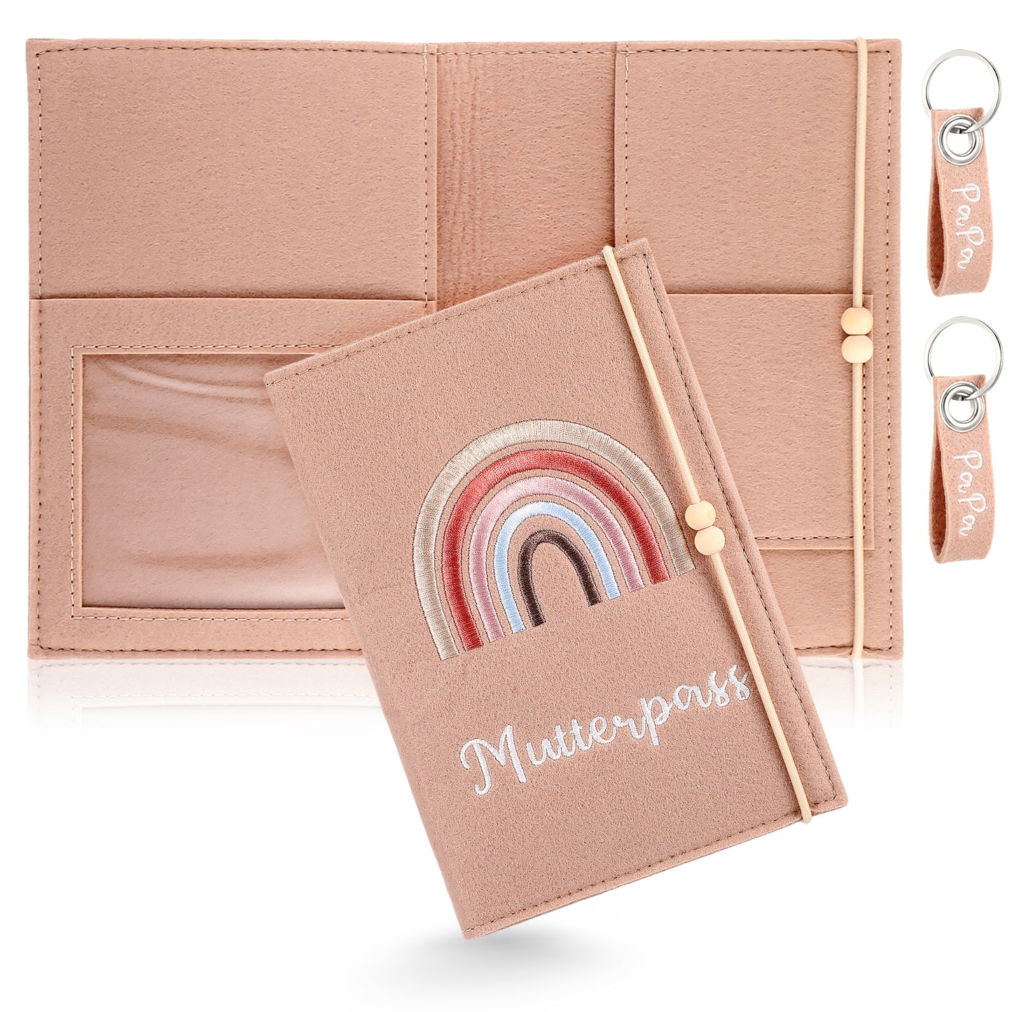 AOZUO Maternity Log for Felt Protective Cover, Premium Maternity Log Cover with Compartments and Key Ring, Rainbow Maternity Log Cover for Storing Ultrasound Picture, Vaccination Certificate,
