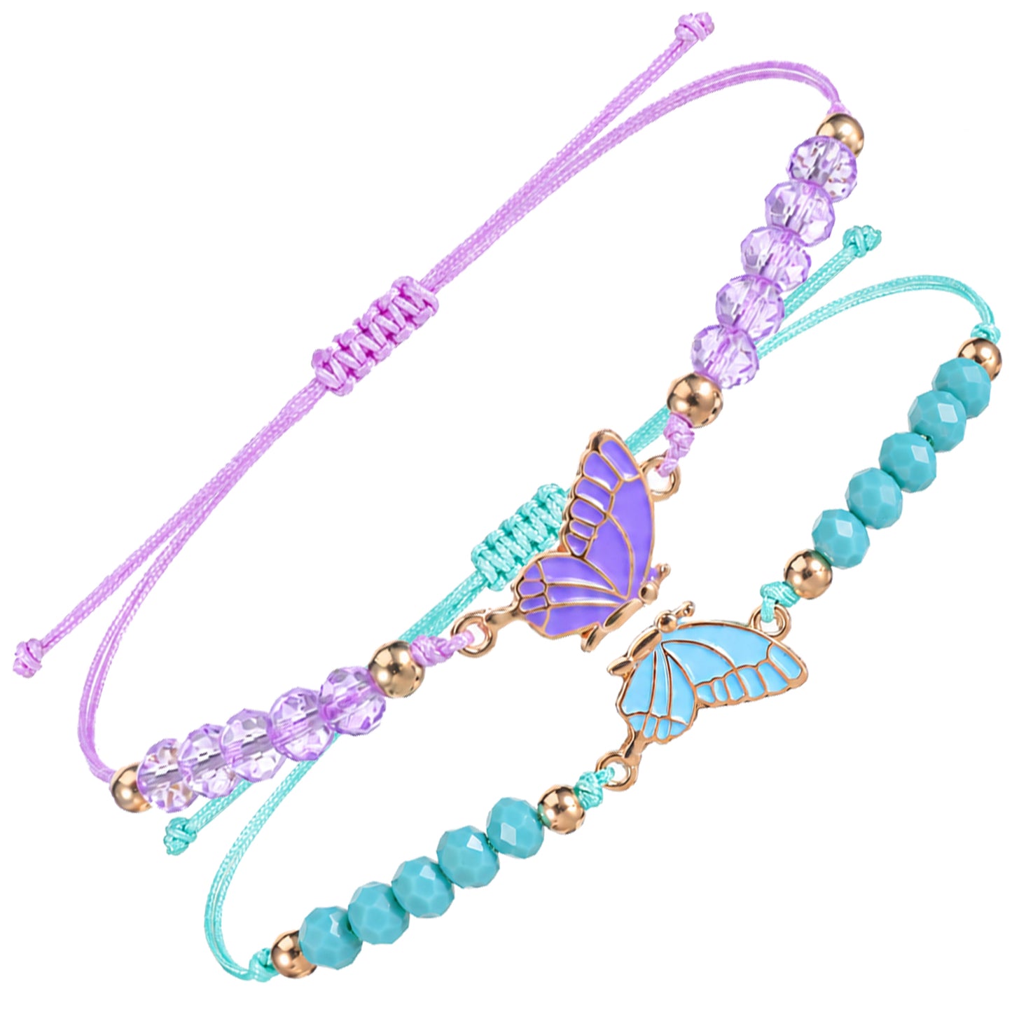 simarro 2pcs Matching Bracelets, Butterfly Friendship Bracelets Adjustable Strand Best Friends Bracelet, Handmade Charm Couples Jewelry Gifts for Women Couples Friend (Blue + Purple)
