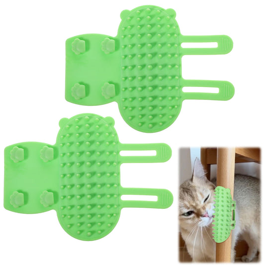 HJZHII 2PCS Cat Self Groomer Brush, Adjustable Cat Face Scratcher Silicone Cat Combs Cat Massager for Climbing Frames Table Legs Long and Short-Haired Kitten Cats(Green)