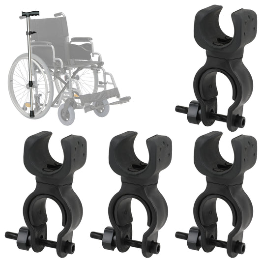 Bewudy 4pcs Cane Holder for Walker, Cane Holder for Drive Rollator, Universal Walking Stick Holder for Wheelchair, Walking Stick Holder Accessories for Wheelchairs Electric Scooters Elderly Walkers