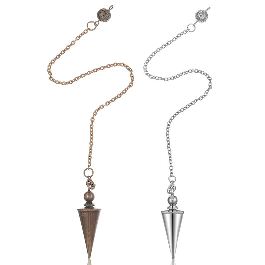 Andibro 2PCS Premium Healing Pendant Copper Pendulum for Divination, Dowsing Tool for Spiritual Healing, Balance and Guidance Witchcraft Supplies with Cone Point Design