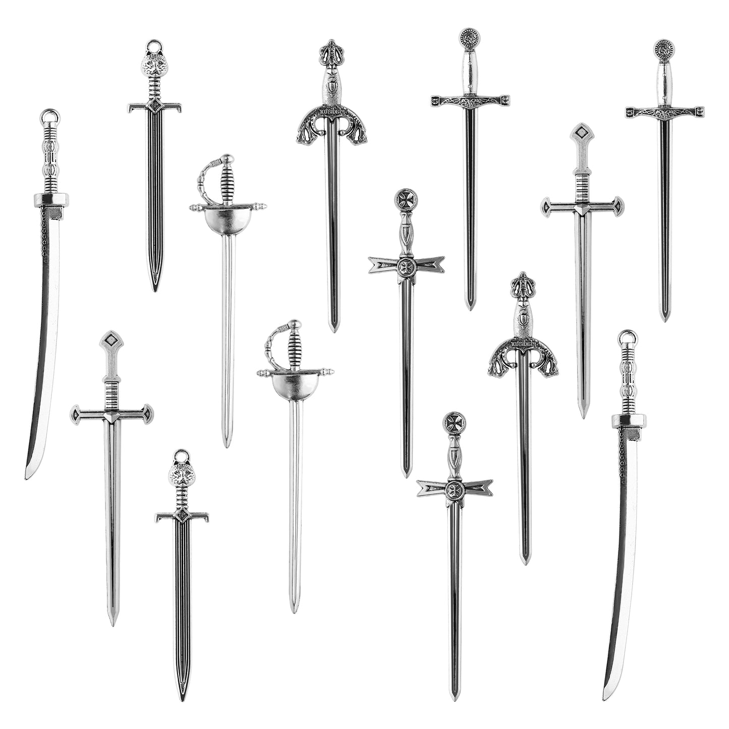 Molain sword bookmark metal bookmark- 14pcs mini sword dagger bookmark- Antique Silver Tachi Metal DIY Hanging Pendants Toy 7 Styles