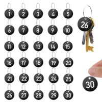 cobee 30 Pcs Key Tags with Labels, Plastic Round Number Tags Key Ring Tags Labels, Black Number Keychain Key Identifiers for Door Locker Bar Supermarket Hotel 0ffice