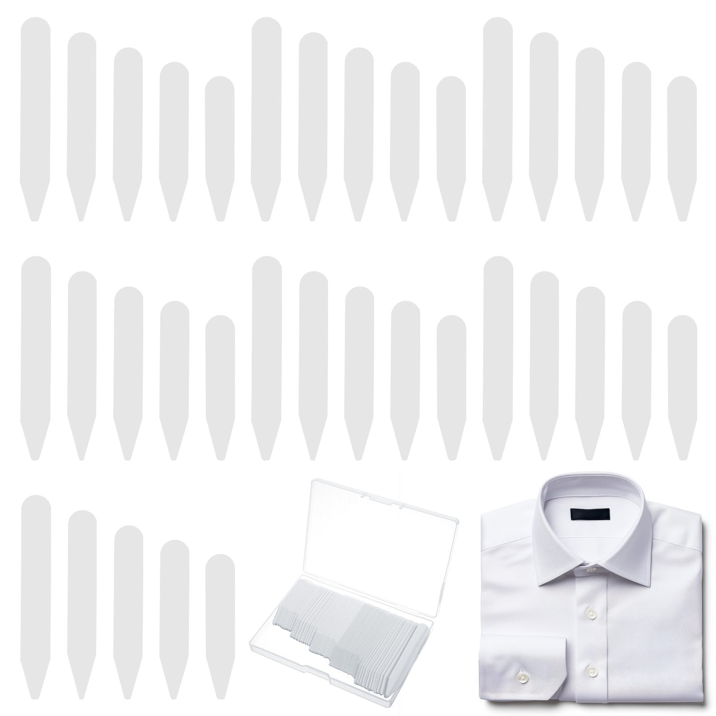 BOHUIZ 150 Pcs Plastic Collar Stays for Men's Dress Shirts, 2" 2.2" 2.4" 2.6" 2.8" Waterproof Invisible Shirt Collar Stays for Men