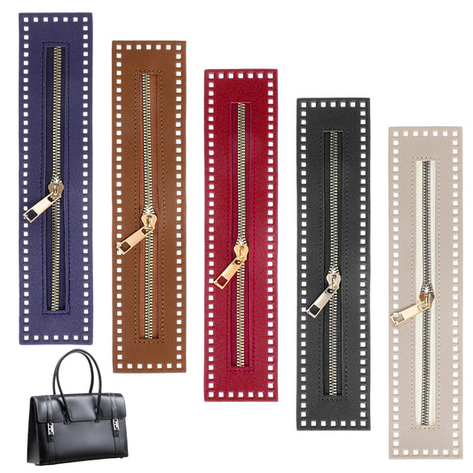 HJZHII 5Pcs Crochet Zipper with Holes, 10.6 Inch PU Leather Crochet Zipper Sewing Zippers with Holes 5 Colors Handmade Bag Zippers for DIY Purse Handbag Sewing Handicraft Accessories