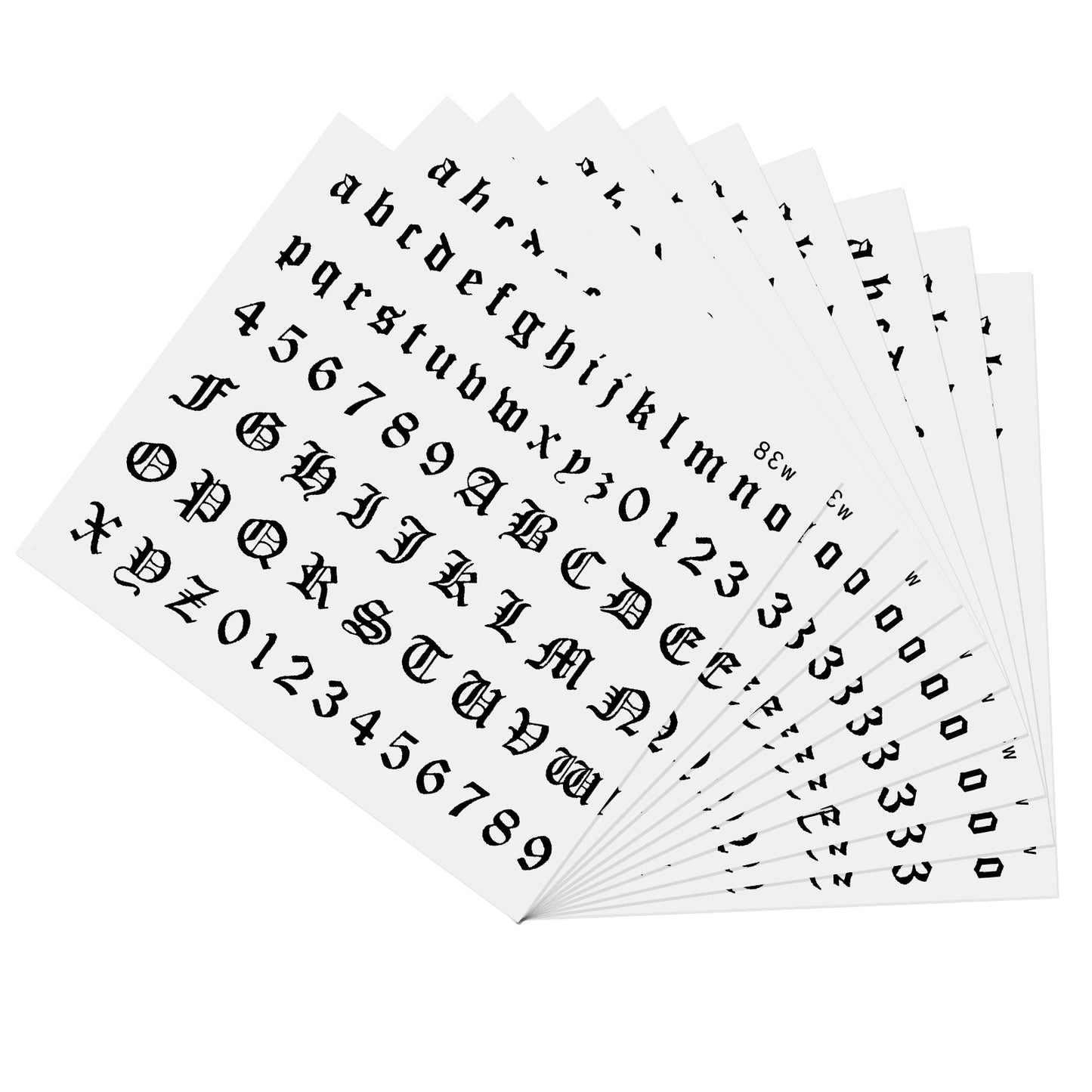 DOPENSPI 10 Sheet Gothic Temporary Tattoos, Fake Tattoos Alphabet Tattoo Stickers Small English Letters Numbers Temporary Tattoo for Women Men Finger Neck Body